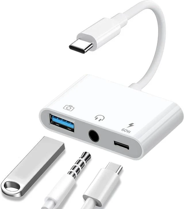 Main image of Aux to USB C to USB Adapter 3-in-1 USB OTG Adapter with USB C to 3.5mm Audio Adapter and 60W PD Fast Charging Port Compatible with iPhone15/16/17 iPadPro MacBook Galaxy S23 and More
