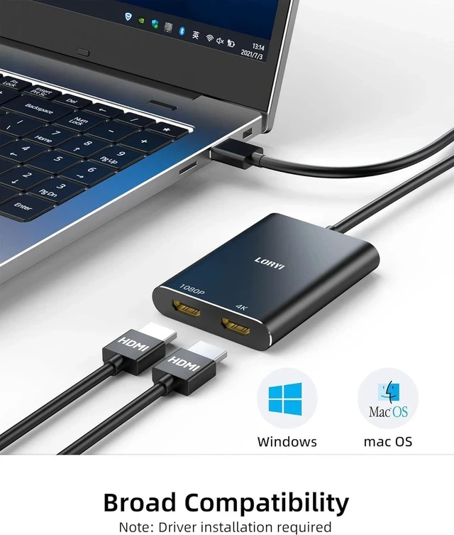 Alt view image 3 of 7 - USB 3.0 to Dual HDMI Adapter Compatible with Windows/Mac OS 4K@30Hz/1080P@60Hz Hdmi USB to HDMI Splitter MST Mode USB to hdmi Adapter for 2 Monitors