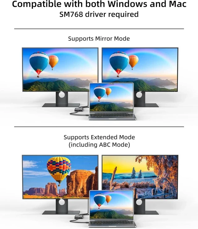 Alt view image 6 of 7 - USB 3.0 to Dual HDMI Adapter Compatible with Windows/Mac OS 4K@30Hz/1080P@60Hz Hdmi USB to HDMI Splitter MST Mode USB to hdmi Adapter for 2 Monitors