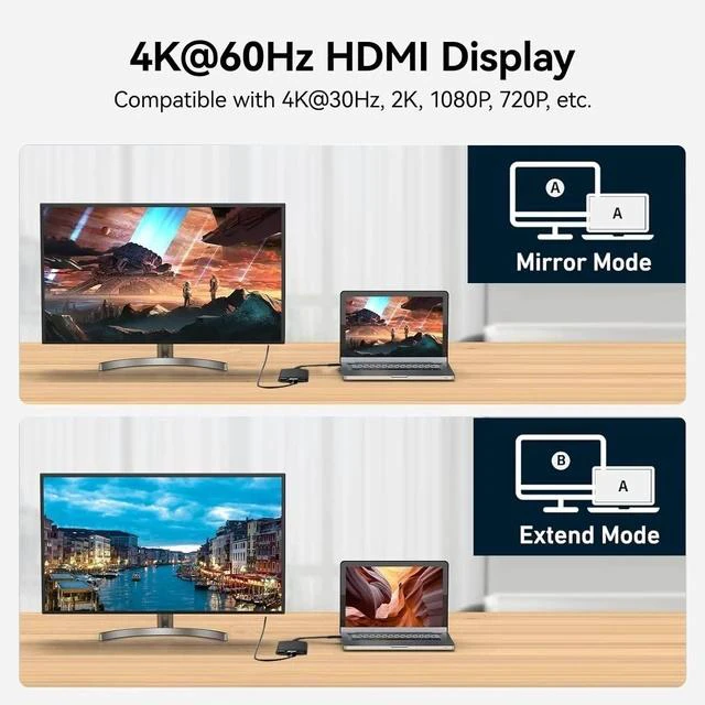 Alt view image 3 of 7 - USB C to HDMI Adapter with Multiport(4K@60Hz/USB3.0/PD 100W) USBC to HDMI Adapter for iPhone iPad MacBook Switch to TV Monitor Projector