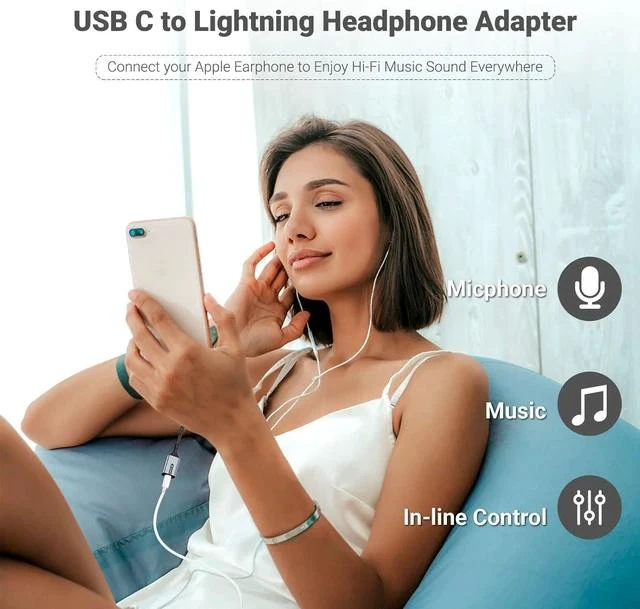 Alt view image 3 of 7 - USB C to Lightning Adapter 3-in-1 Type C to Female Lightning Converter OTG Cable for iPhone 15/14/13 iPad Pro/Air/Mini MacBook for Charging Data Transfer Music Audio with EarPods