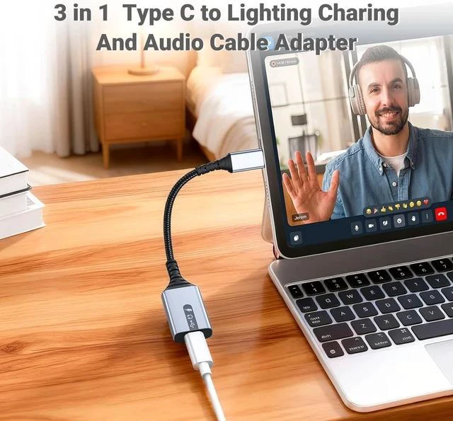 Alt view image 4 of 7 - USB C to Lightning Adapter 3-in-1 Type C to Female Lightning Converter OTG Cable for iPhone 15/14/13 iPad Pro/Air/Mini MacBook for Charging Data Transfer Music Audio with EarPods