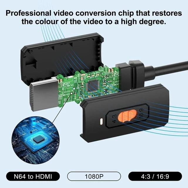 Alt view image 5 of 7 - N64 to HDMI Converter HDMI Converter Supports 4:3/16:9 Ratio Conversion Compatible for Nintendo 64/SNES/NGC/SFC