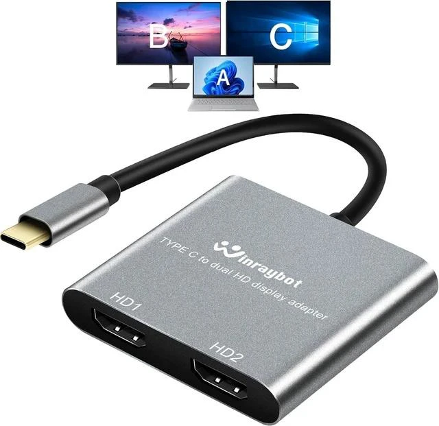 Main image of USB C to HDMI Adapter 4k60Hz USBC to HDMI for Dual Monitor Adapter hdmi Splitter Extended Display USB c hub 2hdmi Ports (USB C to Dual hdmidisplay)