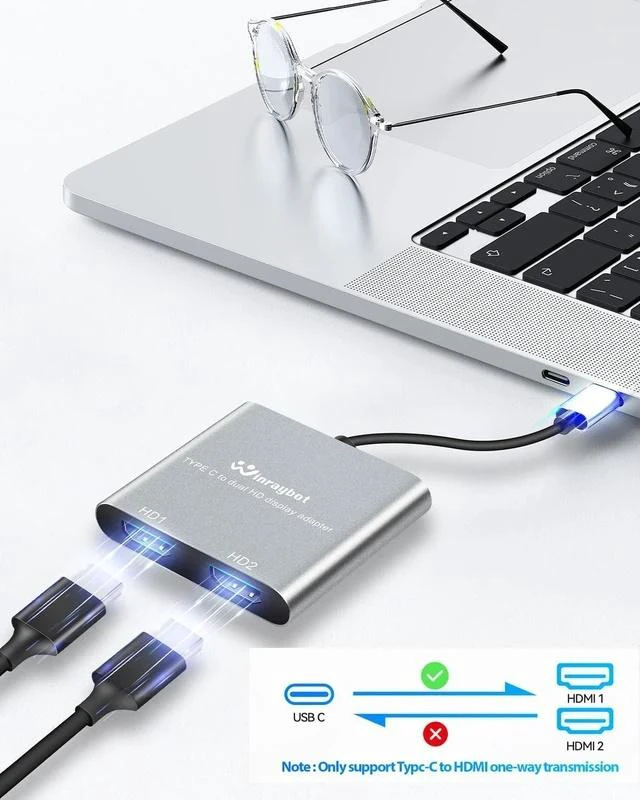 Alt view image 7 of 7 - USB C to HDMI Adapter 4k60Hz USBC to HDMI for Dual Monitor Adapter hdmi Splitter Extended Display USB c hub 2hdmi Ports (USB C to Dual hdmidisplay)