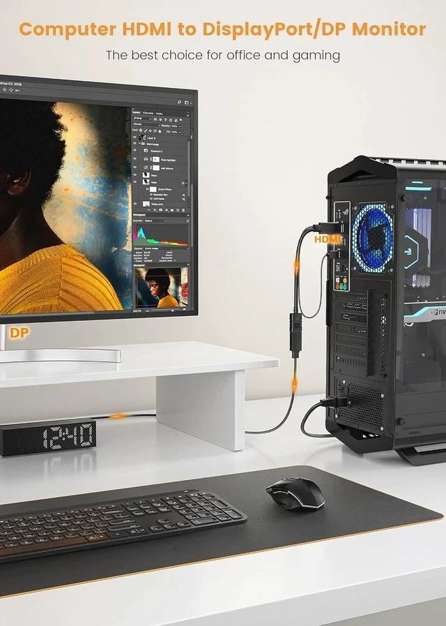 Alt view image 4 of 7 - 4K HDMI to DP Adapter HDMI to DisplayPort Adapter Cable 4K@60HZ Male to Female for Source Device to DP Display