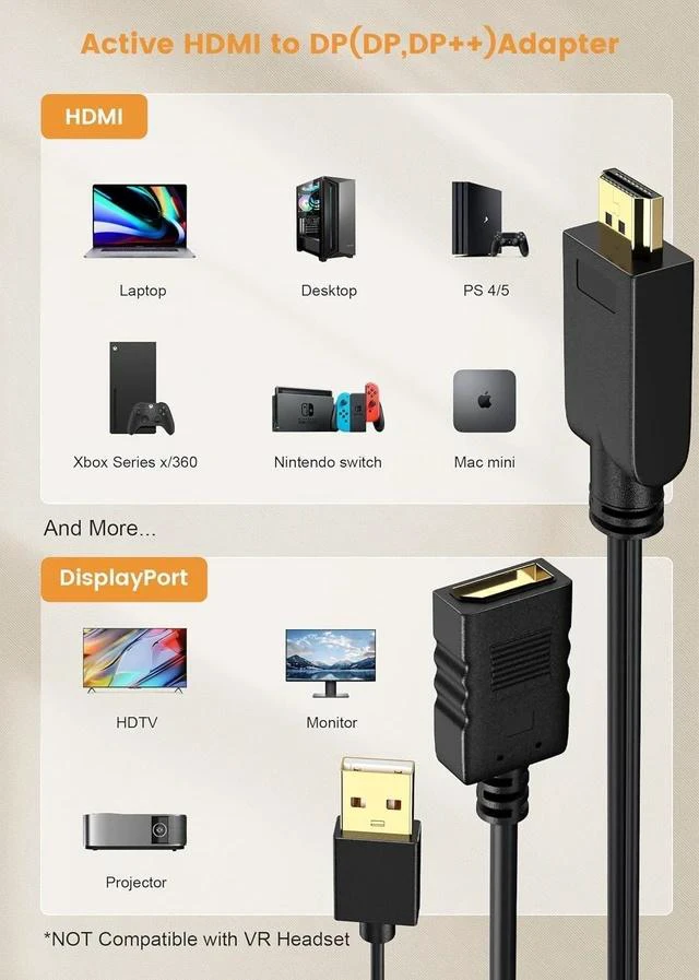Alt view image 7 of 7 - 4K HDMI to DP Adapter HDMI to DisplayPort Adapter Cable 4K@60HZ Male to Female for Source Device to DP Display