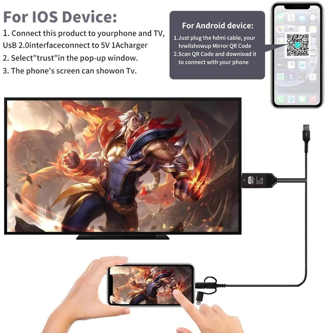 Alt view image 2 of 7 - HDMI Cable to TV Adapter 2k 60Hz 1080P Phone to TV HDTV AV Adapter for Android Phone Type C 3-in-1 Design Multi-Function Plug & Play HDMI Cable Compatible with TV/PS5/HDTV/Blu-ray