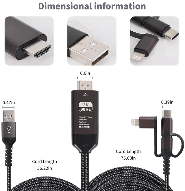 Alt view image 6 of 7 - HDMI Cable to TV Adapter 2k 60Hz 1080P Phone to TV HDTV AV Adapter for Android Phone Type C 3-in-1 Design Multi-Function Plug & Play HDMI Cable Compatible with TV/PS5/HDTV/Blu-ray