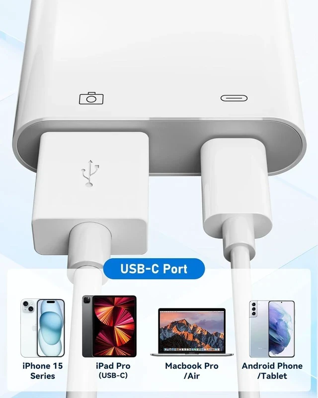 Alt view image 3 of 7 - USB C to USB Camera Adapter with 30W PD Charging Port OTG Cable Compatible with for iPhone 17/16/15 iPad Android Phone Tablet USB 3.0 Female for Flash Drives Keyboards Mice and More