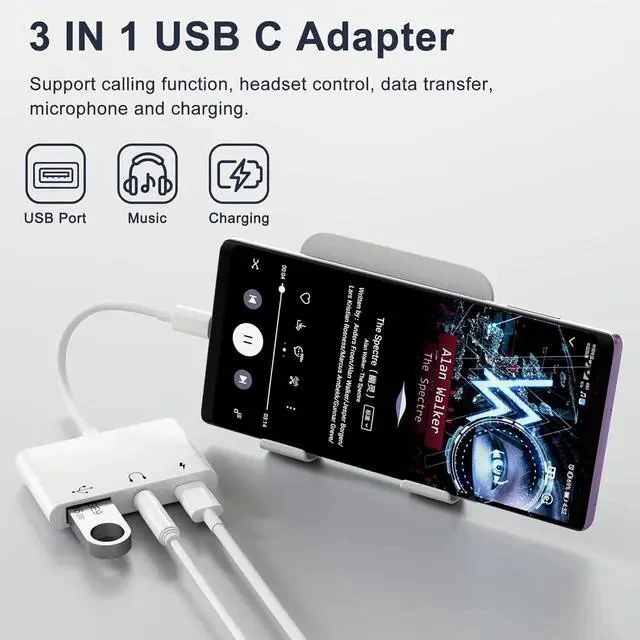 Alt view image 2 of 7 - USB C to 3.5mm Jack Headphone Adapter with Charger OTG Cable Adapter Type C to Aux Audio Earphones Splitter for Galaxy S22 Ultra S21 S20 i-Pad Pro Air Pixel 4 Laptops