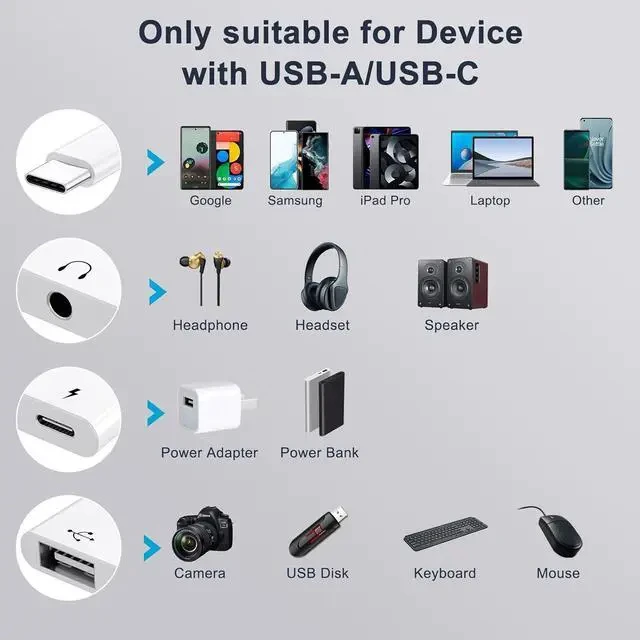 Alt view image 6 of 7 - USB C to 3.5mm Jack Headphone Adapter with Charger OTG Cable Adapter Type C to Aux Audio Earphones Splitter for Galaxy S22 Ultra S21 S20 i-Pad Pro Air Pixel 4 Laptops