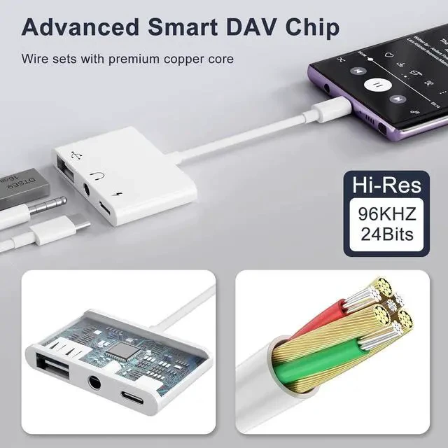 Alt view image 7 of 7 - USB C to 3.5mm Jack Headphone Adapter with Charger OTG Cable Adapter Type C to Aux Audio Earphones Splitter for Galaxy S22 Ultra S21 S20 i-Pad Pro Air Pixel 4 Laptops