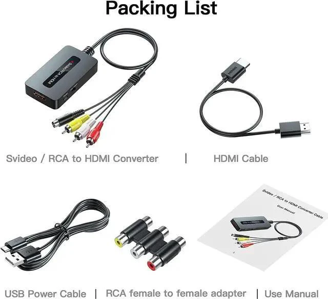 Alt view image 2 of 7 - RCA Svideo to HDMI Converter with HD Cable(RCA and Svideo Integrated) CVBS Composite AV to HDMI Converter