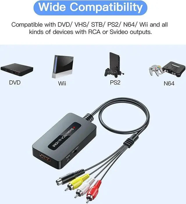 Alt view image 3 of 7 - RCA Svideo to HDMI Converter with HD Cable(RCA and Svideo Integrated) CVBS Composite AV to HDMI Converter