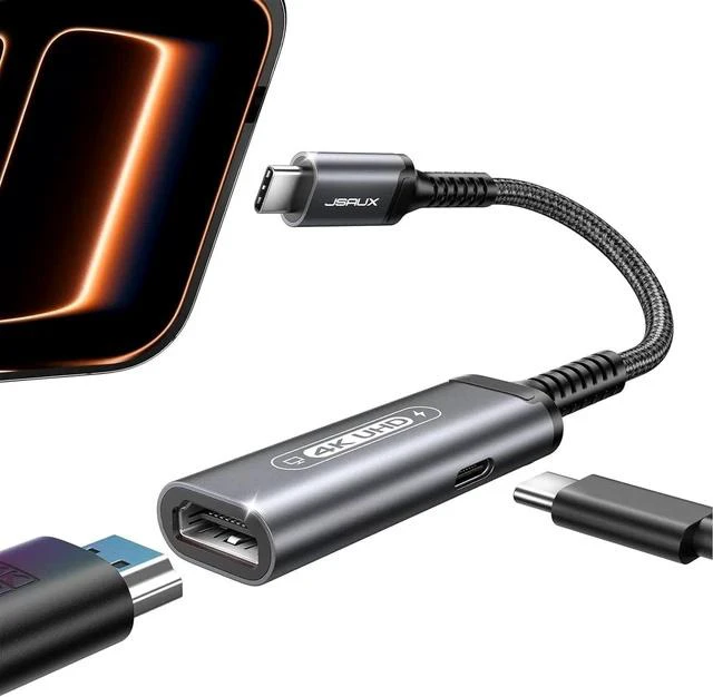 Main image of USB C to HDMI with PD Charger Adapter 2-in-1 Type C to HDMI 4K@30Hz/100W Charging Compatible with iPhone 17 Pro Max/Air/ 16 Pro Max/15 Pro Max S24/S23 MacBook Steam Deck ROG Ally