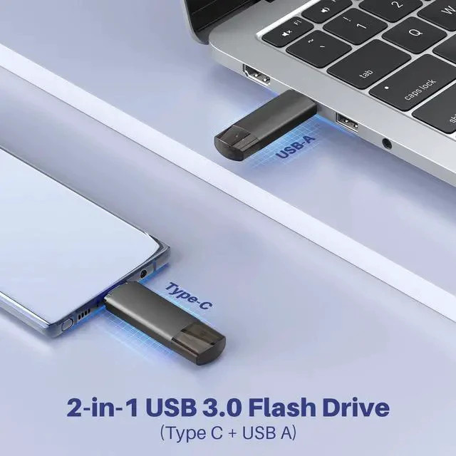 Alt view image 2 of 6 - 128GB USB C Flash Drive Dual USB 3.0 Flash Drive Type C + USB A Portable Type-C Flash Drive 2-in-1 USB-C Thumb Drive for Smartphone Tablet Computer Mac iPhone 15 Black