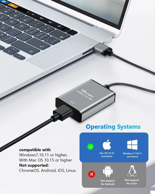 Alt view image 3 of 7 - USB to HDMI Adapter Hdmi to USBA for Monitor USB A to HDMI for MacBook HD MI Adapter Compatible with Windows 10/11 and Mac os 3.0 for 1080@60Hz