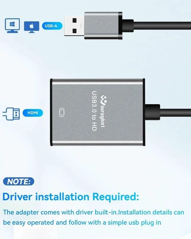 Alt view image 5 of 7 - USB to HDMI Adapter Hdmi to USBA for Monitor USB A to HDMI for MacBook HD MI Adapter Compatible with Windows 10/11 and Mac os 3.0 for 1080@60Hz