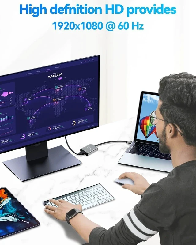 Alt view image 7 of 7 - USB to HDMI Adapter Hdmi to USBA for Monitor USB A to HDMI for MacBook HD MI Adapter Compatible with Windows 10/11 and Mac os 3.0 for 1080@60Hz