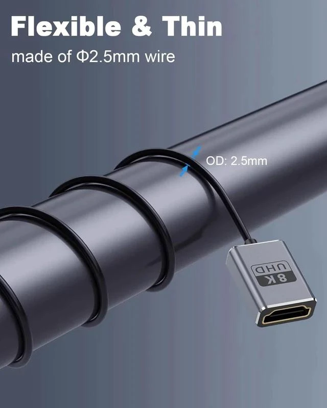 Alt view image 3 of 7 - 8K 90 Degree HDMI Extension Cable 1FT Down Angle HDMI Male to Female Cable (48Gbps Bandwidths 8K@60Hz 4K@240Hz) for GH5S PS5 Xbox One Monitor PC