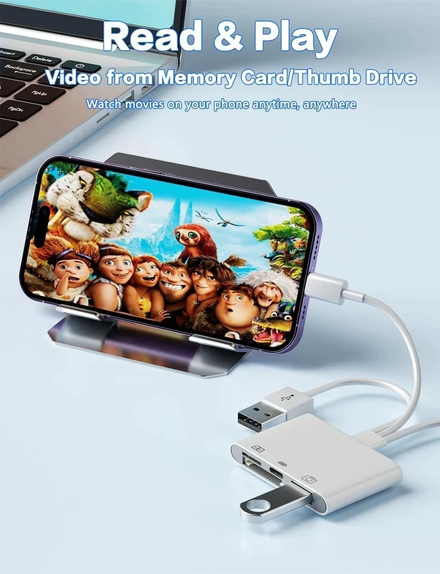 Alt view image 3 of 7 - SD Card Reader for iPhone Pad-OTG Adapter & TF/SD Card Reader with USB-C(Data/Charge/Audio)+USB-A for Digital Camera Photo Transfer Lightning/USB/Type-C 3 Cords to Transfer Photos from Camera to Phone