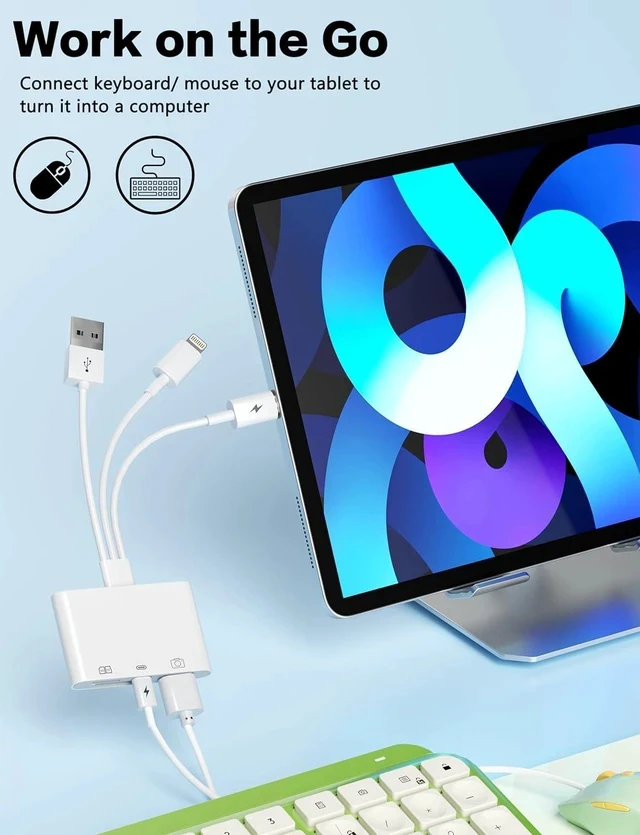 Alt view image 6 of 7 - SD Card Reader for iPhone Pad-OTG Adapter & TF/SD Card Reader with USB-C(Data/Charge/Audio)+USB-A for Digital Camera Photo Transfer Lightning/USB/Type-C 3 Cords to Transfer Photos from Camera to Phone
