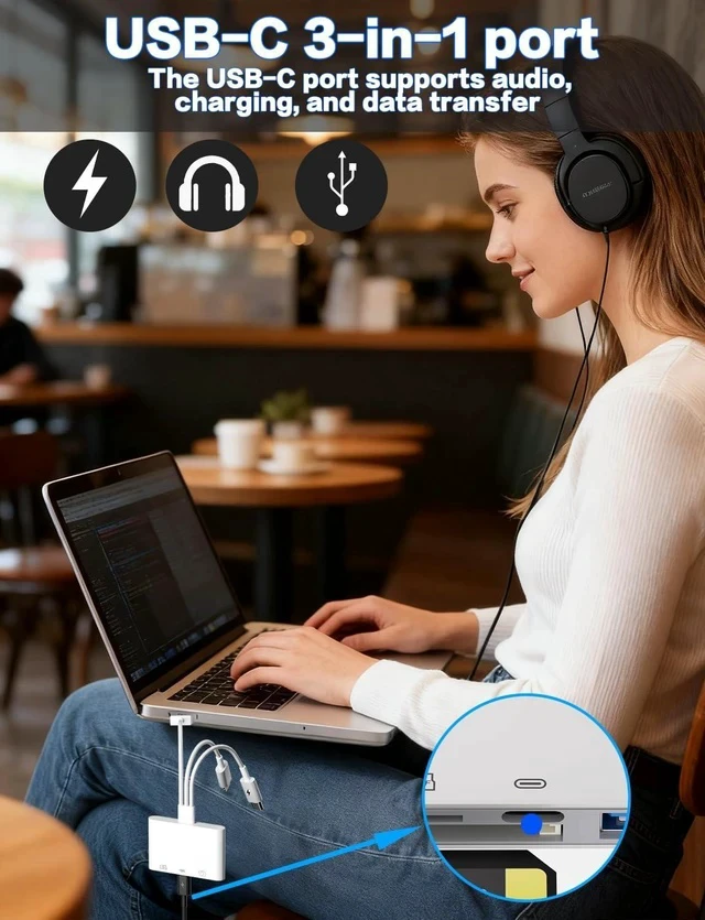 Alt view image 5 of 7 - SD Card Reader for iPhone Pad-OTG Adapter & TF/SD Card Reader with USB-C(Data/Charge/Audio)+USB-A for Digital Camera Photo Transfer Lightning/USB/Type-C 3 Cords to Transfer Photos from Camera to Phone