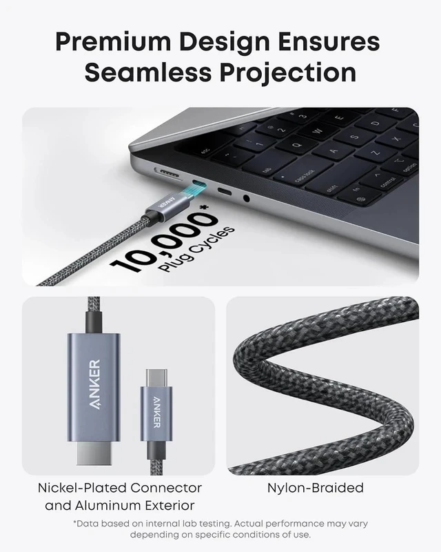 Alt view image 6 of 7 - HDMI Cable 4K@60Hz Ultra-Fast Nylon-Braided USB C to HDMI Cord with Advanced Shielding Thunderbolt 5/4/3 for MacBook iPad iPhone HD TV and More(3FT Black)