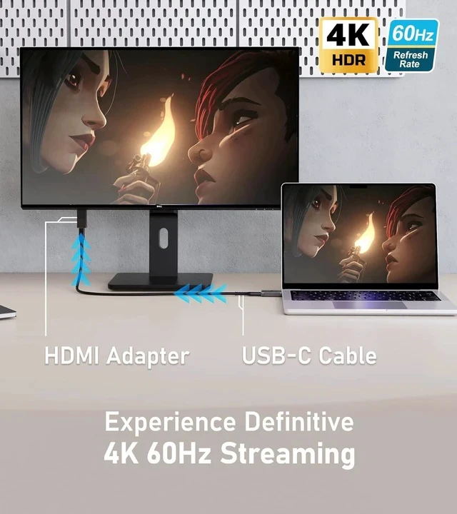 Alt view image 3 of 7 - USB-C Female to HDMI Male Adapter 4K 60Hz USB-C to HDMI Converter Thunderbolt 3/4 Compatible 4K Ultra HD Display Adapter Compatible with MacBook iPad Pro Galaxy and More