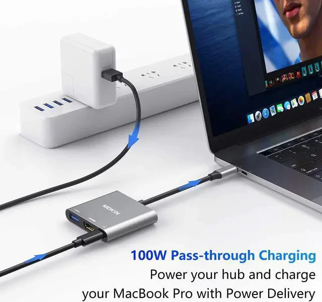 Alt view image 4 of 6 - USB C to HDMI Multiport Adapter Type-C Hub Thunderbolt 3 to HDMI 4K Output USB 3.0 Port and USB-C Charging Port Digital AV Adapter for MacBook Pro/air Galaxy S8/S9