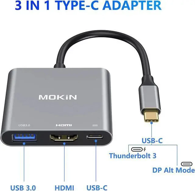 Alt view image 6 of 6 - USB C to HDMI Multiport Adapter Type-C Hub Thunderbolt 3 to HDMI 4K Output USB 3.0 Port and USB-C Charging Port Digital AV Adapter for MacBook Pro/air Galaxy S8/S9