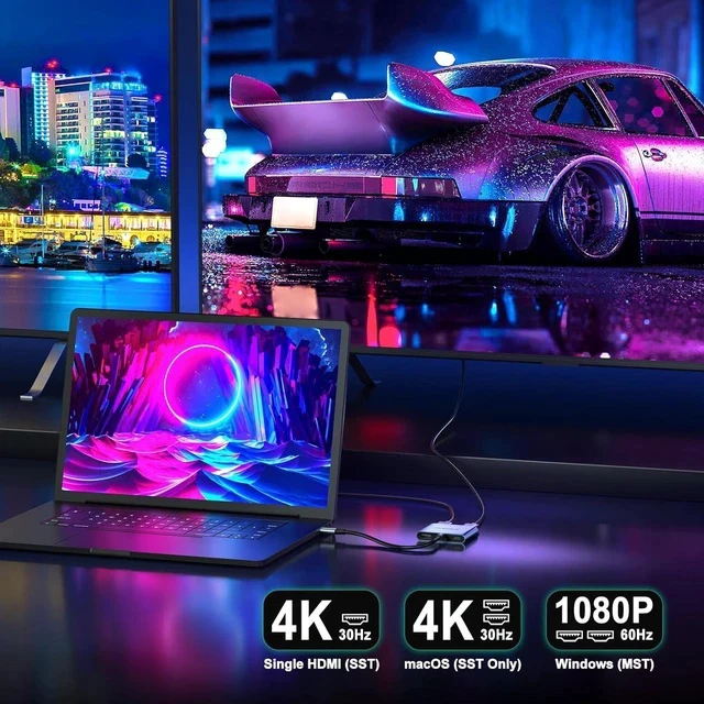 Alt view image 5 of 7 - USB C to Dual HDMI Adapter 4K 30Hz USB C Hub Multiport Adapter with Dual HDMI USB 3.0 100W PD Support USB C to HDMI Splitter Extended Display for Laptop (MST is not Supported on macOS)