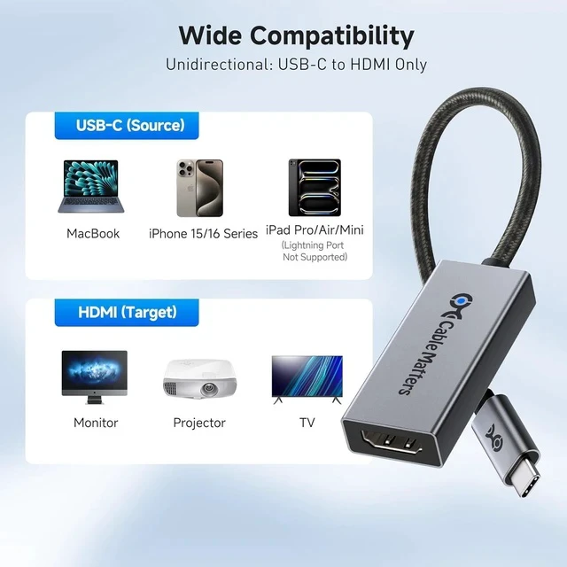 Alt view image 7 of 7 - 48Gbps Unidirectional USB C to HDMI 2.1 Adapter for macOS Supports 8K@60Hz / 4K@240Hz HDR Thunderbolt 5 to HDMI Adapter Compatible with Thunderbolt 5 Laptops