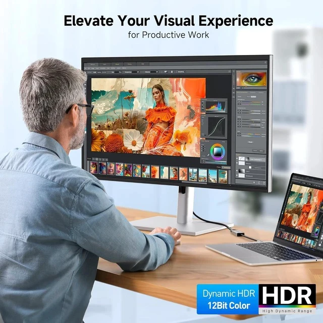 Alt view image 5 of 7 - 48Gbps Unidirectional USB C to HDMI 2.1 Adapter for macOS Supports 8K@60Hz / 4K@240Hz HDR Thunderbolt 5 to HDMI Adapter Compatible with Thunderbolt 5 Laptops