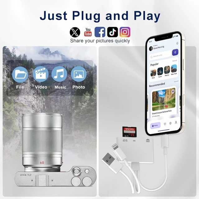 Alt view image 4 of 7 - 4-in-1 SD Card Reader for iPhone iPad Mac USB-C+Lightning+USB 3.0 OTG Adapter Fast Transfer from Camera SD/TF Card to Phone Compatible with Flash Drive