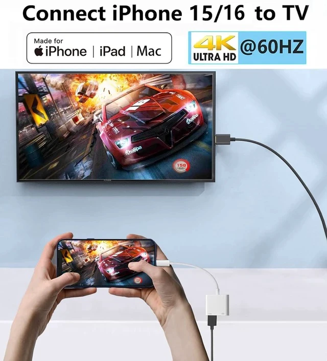 Alt view image 2 of 7 - USB C to HDMI Adapter 4K@60Hz for iPhone 15/16/17 MFi Certified Digital AV Converter with 100W PD for MacBook Pro/Air iPad Pro iMac Galaxy S25/S24 and More
