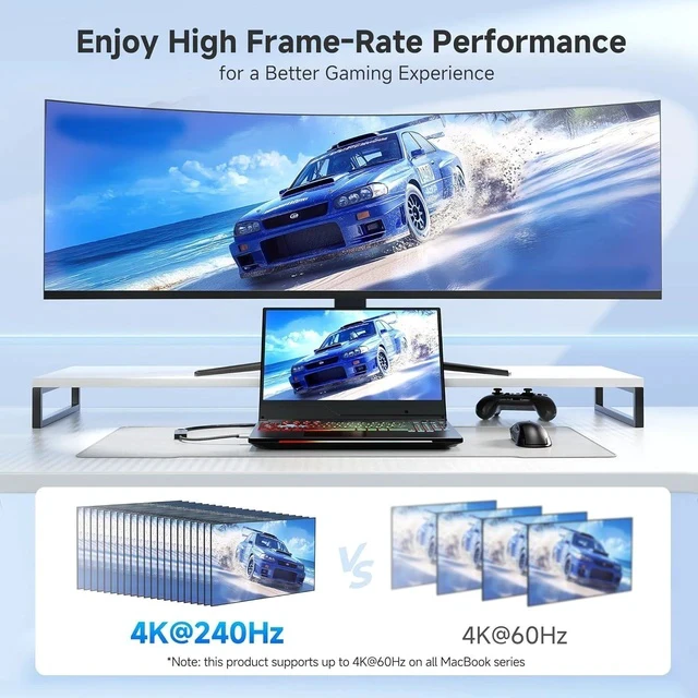 Alt view image 5 of 7 - 48Gbps USB C to HDMI 2.1 Adapter with 100W Charging 4K 240Hz /8K 60Hz HDR - Thunderbolt 4 Compatible with iPhone 16/15 Pro Max (Max Resolution on Any MacBook is 4K@60Hz)