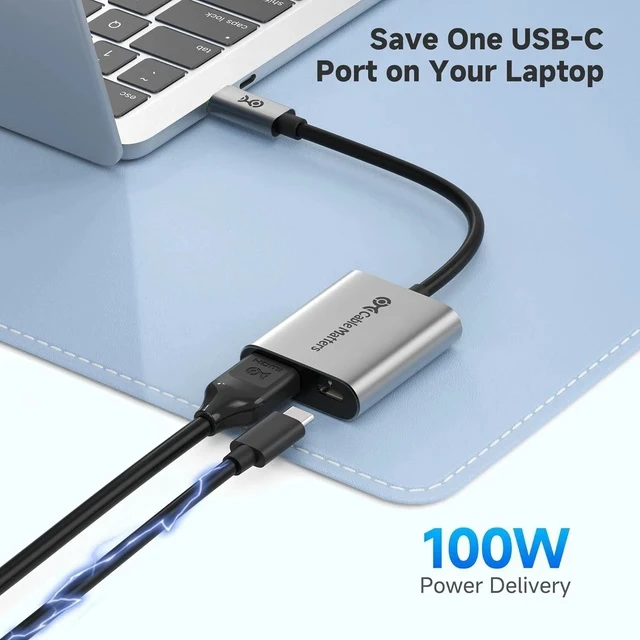 Alt view image 3 of 7 - 48Gbps USB C to HDMI 2.1 Adapter with 100W Charging 4K 240Hz /8K 60Hz HDR - Thunderbolt 4 Compatible with iPhone 16/15 Pro Max (Max Resolution on Any MacBook is 4K@60Hz)
