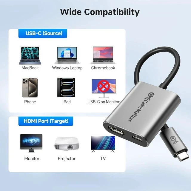 Alt view image 7 of 7 - 48Gbps USB C to HDMI 2.1 Adapter with 100W Charging 4K 240Hz /8K 60Hz HDR - Thunderbolt 4 Compatible with iPhone 16/15 Pro Max (Max Resolution on Any MacBook is 4K@60Hz)