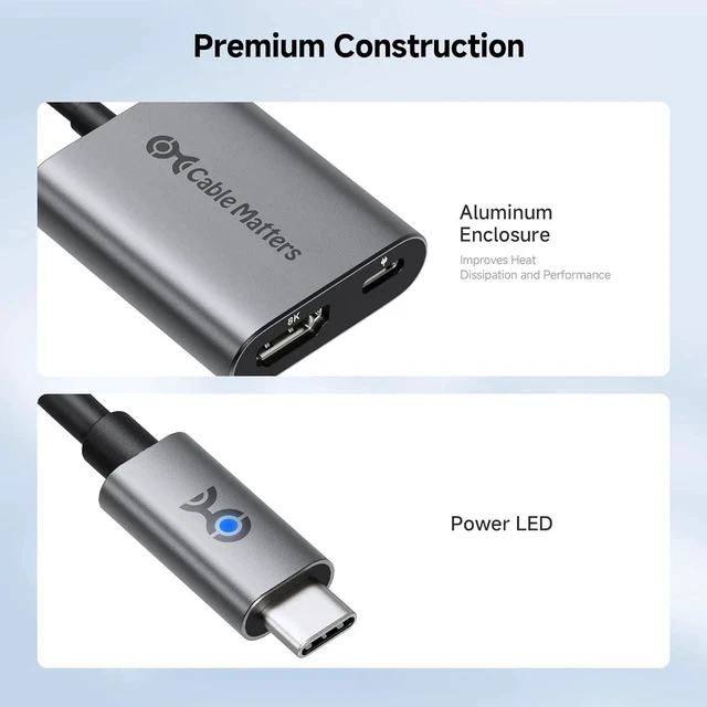 Alt view image 6 of 7 - 48Gbps USB C to HDMI 2.1 Adapter with 100W Charging 4K 240Hz /8K 60Hz HDR - Thunderbolt 4 Compatible with iPhone 16/15 Pro Max (Max Resolution on Any MacBook is 4K@60Hz)