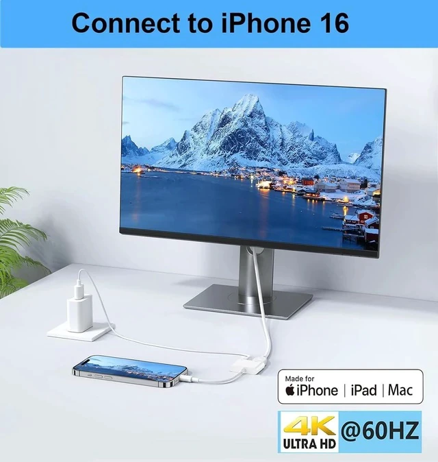 Alt view image 2 of 7 - USB-C to HDMI Adapter 4K@60Hz for iPhone 15 16 MacBook Pro Air iPad Pro MFi Certified Type-C Digital AV HDMI 2.0 Cord Compatible with Galaxy S25 Nintendo Switch Pixelbook XPS