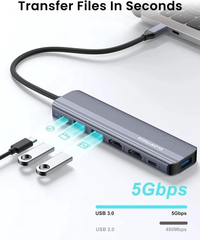Alt view image 5 of 7 - USB C Hub Docking Station Dual Monitor for Laptop MacBook Air/Pro Dock Adapter Multiport Dongle with 2 HDMI Ports 4K 60Hz 100W PD Charging 3 USBA 3.0 & USBC