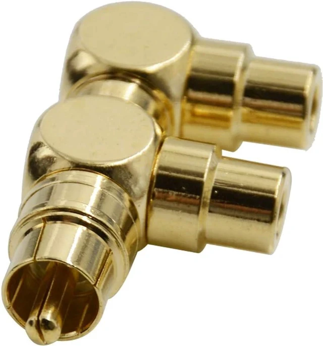 Alt view image 2 of 2 - 2PCS RCA Splitter Adapter Male to Two Female Right Angle Plug Audio Video Connector Copper Gold Plated AV Splitter