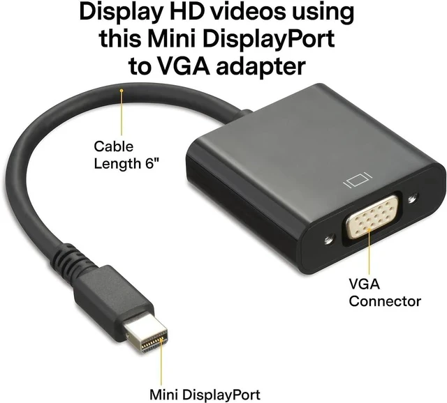 Alt view image 2 of 7 - Staples 0.5-ft Mini DisplayPort/VGA Audio/Video Adapter Black (NX29744)