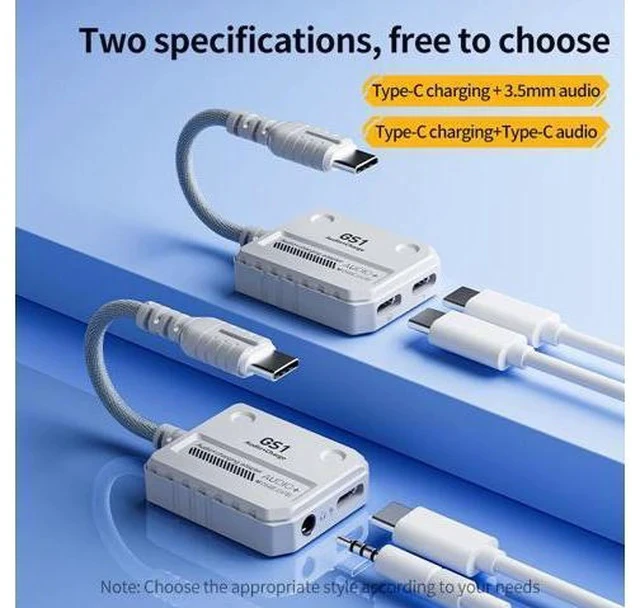 Alt view image 5 of 6 - 2-in-1 Jack Adapter USB-C to 3.5mm Headphone Jack Adapter Type C to Audio Cable Hi-Res 60W Fast Charge Adapter GS1 2IN1 C+C