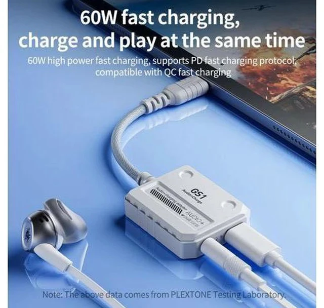 Alt view image 5 of 7 - 2-in-1 Jack Adapter USB-C to 3.5mm Headphone Jack Adapter Type C to Audio Cable Hi-Res 60W Fast Charge Adapter