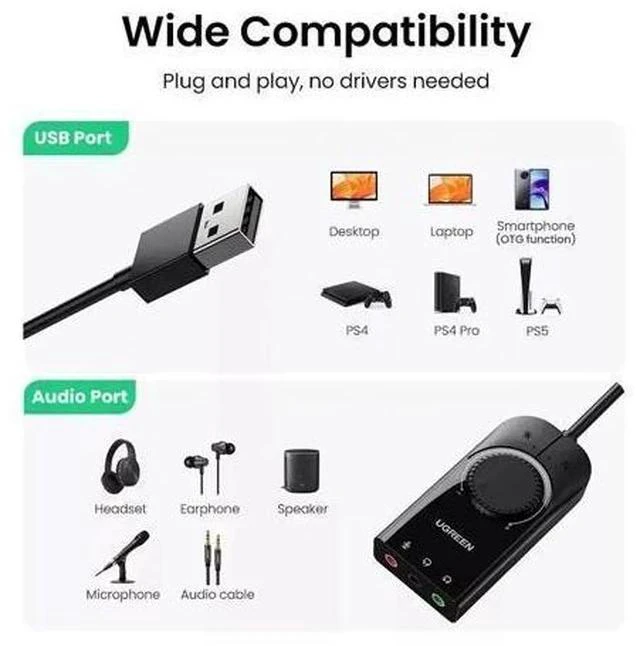 Alt view image 7 of 7 - CM129 USB Sound Card External Sound Card with Volume Control USB to 3.5mm Jack Audio Adapter for Windows