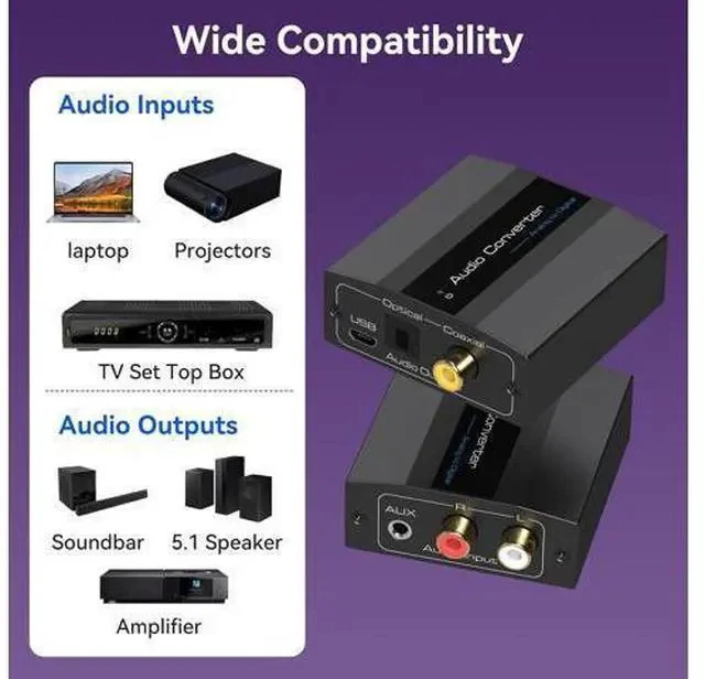 Alt view image 5 of 7 - Analog to Digital Audio Converter RCA to Optical Converter RCA/3.5MM to Toslink and Coaxial Adapter for PS5 PS4 TV DVD Soundbar