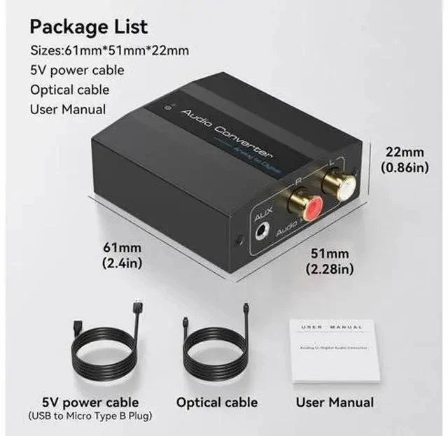 Alt view image 7 of 7 - Analog to Digital Audio Converter RCA to Optical Converter RCA/3.5MM to Toslink and Coaxial Adapter for PS5 PS4 TV DVD Soundbar